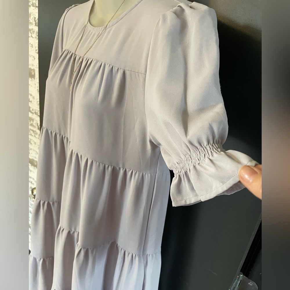 Love Olive Co XS Grey Tiered Babydoll Dress ModestPuff sleeve - Picture 3 of 8